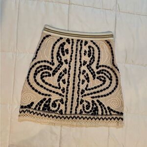 Anthropology Maeve Black and Cream Patterned Mini Skirt